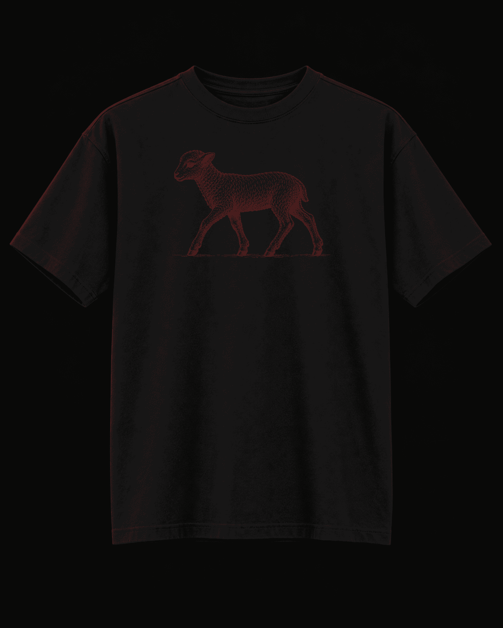 Front studio design visualization of the black LAMB / MOUNTAIN heavyweight tee.
